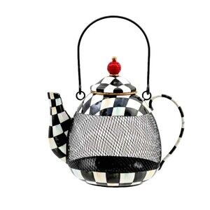 MacKenzie-Childs Courtly Check Teapot Bird Feeder New with BOOBOO FAST SHIP!